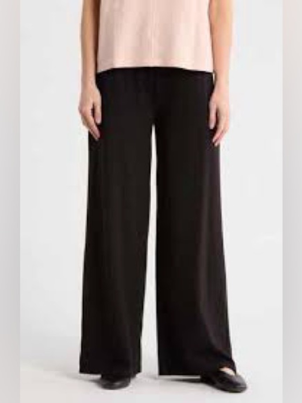 EILEEN FISHER 100% Silk Wide Leg Black Pants Slacks XS S Designer Work Party 28”